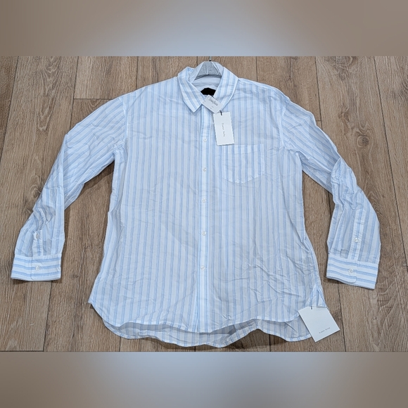 $665 Mens SIMONE ROCHA Multi Stripe LS Sport Shirt White/Blue Large